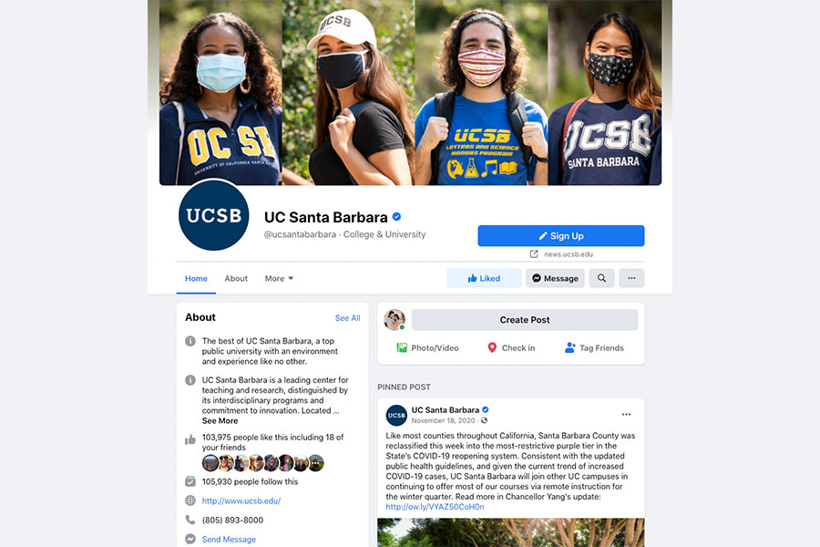 Screenshot of UC Santa Barbara Facebook page