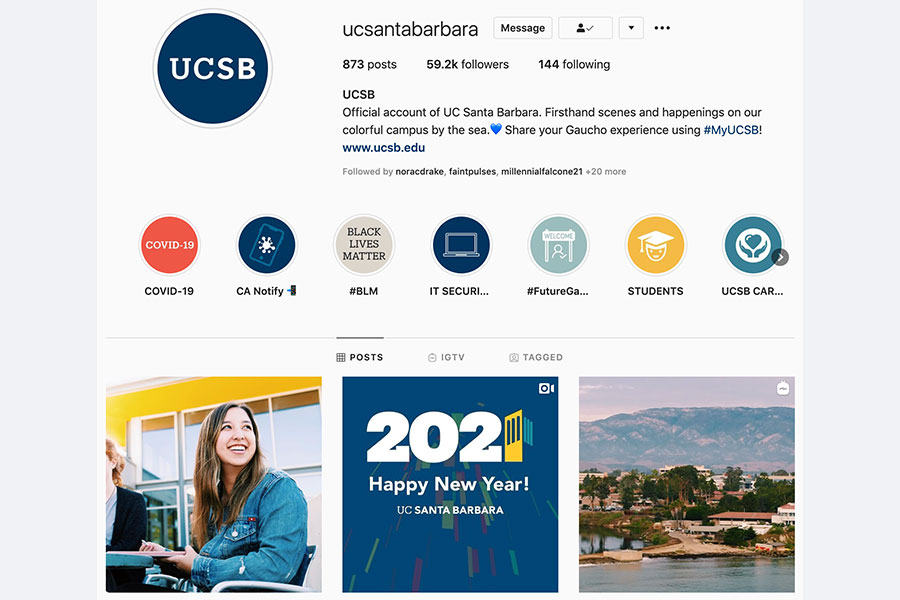 Screenshot of UC Santa Barbara Instagram page