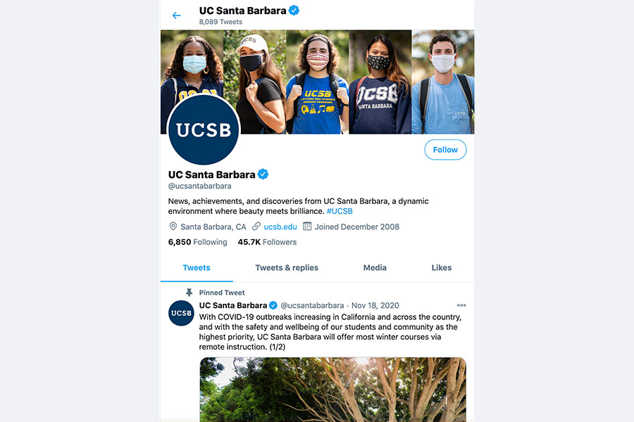 Screenshot of UC Santa Barbara Twitter profile