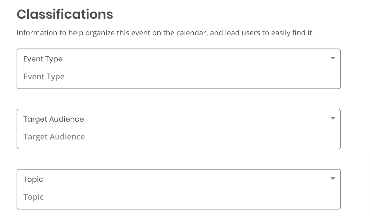 Screenshot of Campus Calendar Classifications section