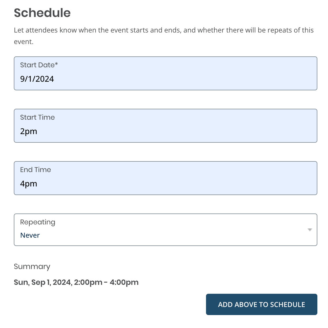 Screenshot of Campus Calendar Schedule section